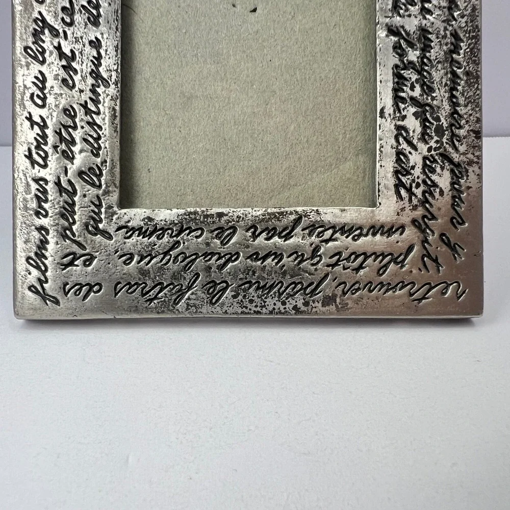 Vintage French Script Photo Frame 3x2 Pewter Tone Romantic Parisian Shabby Chic